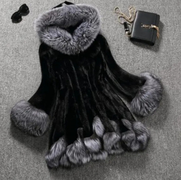 Jackets & Blazers - Women Casual Faux Mink Fur Coat With Fox Fur Collar Knitted Polyester Fabric